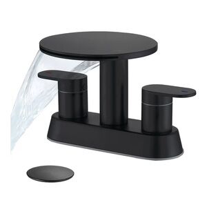 Set of 2 Bathroom Sink Faucets - 3 Hole Matte Black Waterfall Bathroom Faucets